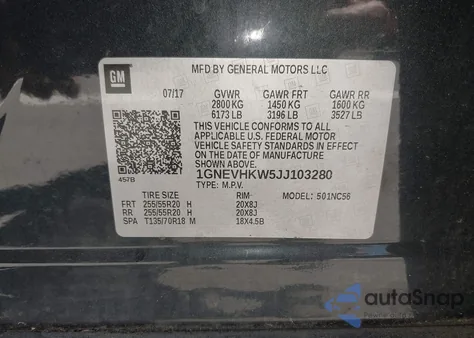 2018 Chevrolet Traverse 3Lt z USA, uszkodzony, nr VIN 1GNEVHKW5JJ103280